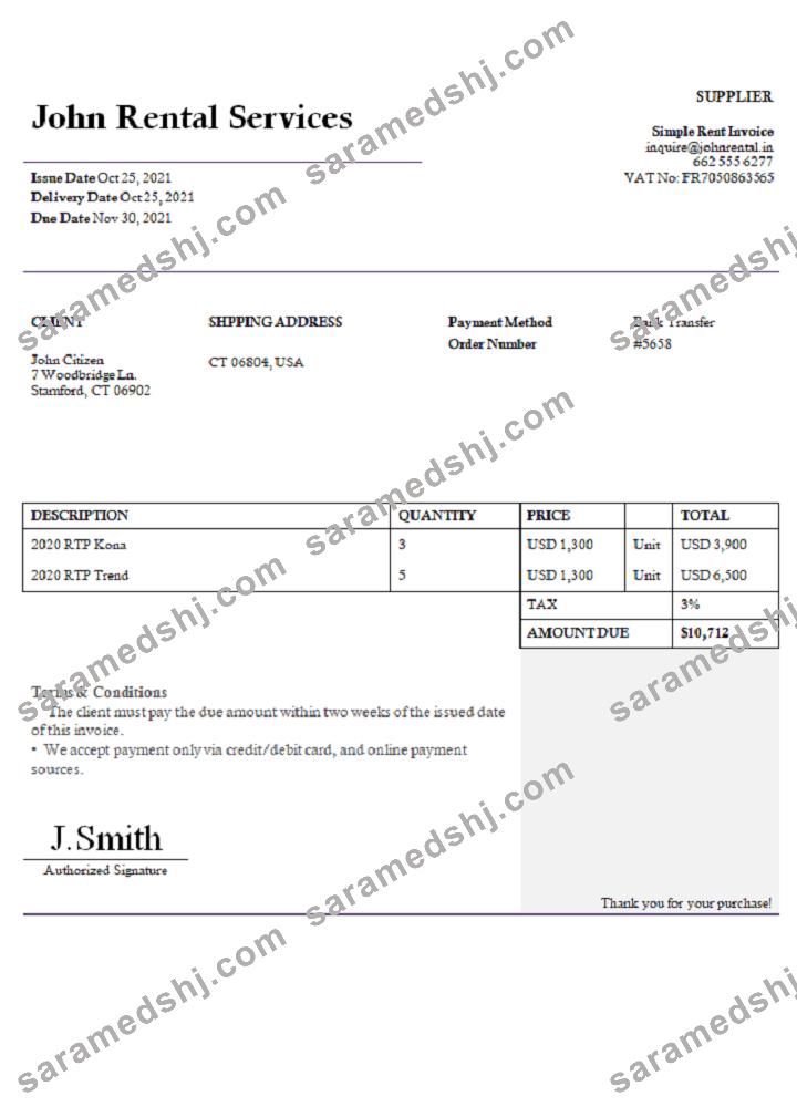 USA John Rental Services invoice